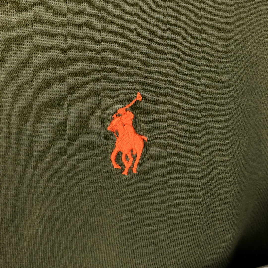 Ralph Lauren POLO by Ralph Lauren V-neck short-sleeved T-shirt with a single logo, men's size M (approx.) cotton Khaki type Vintage Second Hand