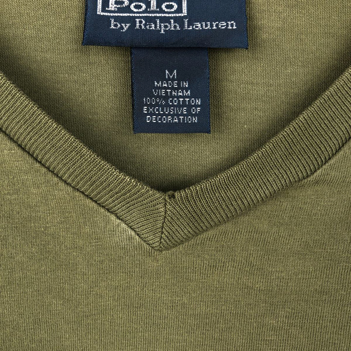 Ralph Lauren POLO by Ralph Lauren V-neck short-sleeved T-shirt with a single logo, men's size M (approx.) cotton Khaki type Vintage Second Hand
