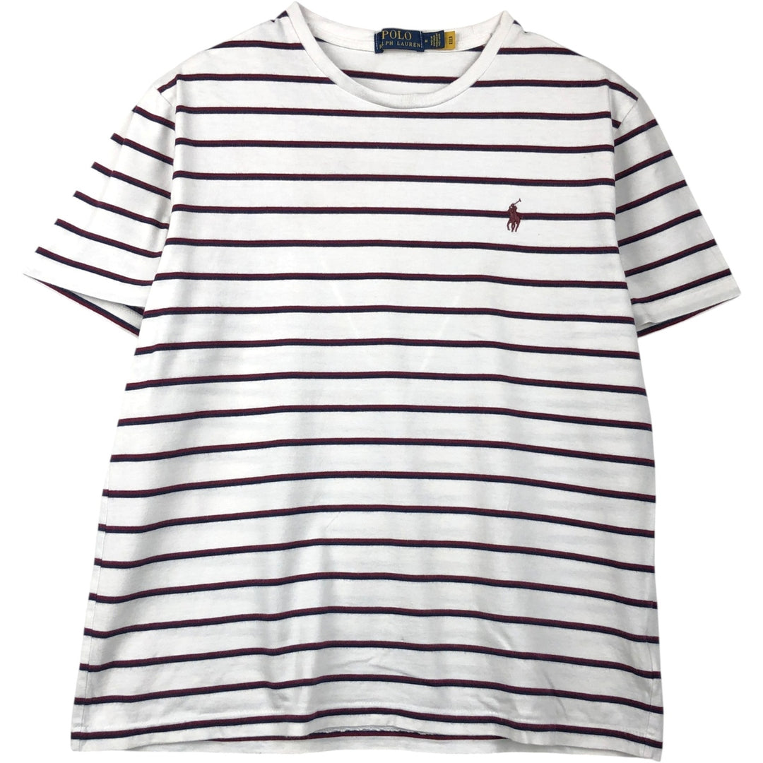 Ralph Lauren POLO RALPH LAUREN Striped Pattern Multi-Stripe Short-Sleeve T-Shirt with One-Point Logo (Men's Size M) cotton white type Vintage Second Hand