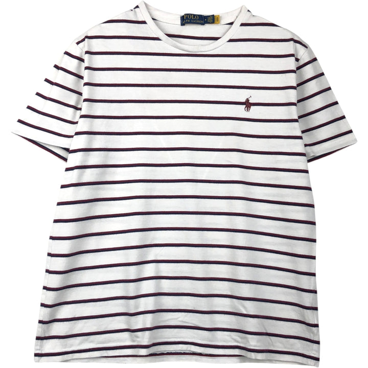 Ralph Lauren POLO RALPH LAUREN Striped Pattern Multi-Stripe Short-Sleeve T-Shirt with One-Point Logo (Men's Size M) cotton white type Vintage Second Hand