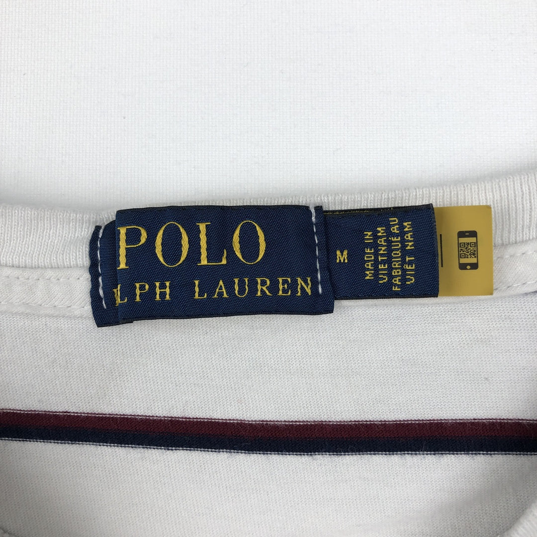 Ralph Lauren POLO RALPH LAUREN Striped Pattern Multi-Stripe Short-Sleeve T-Shirt with One-Point Logo (Men's Size M) cotton white type Vintage Second Hand