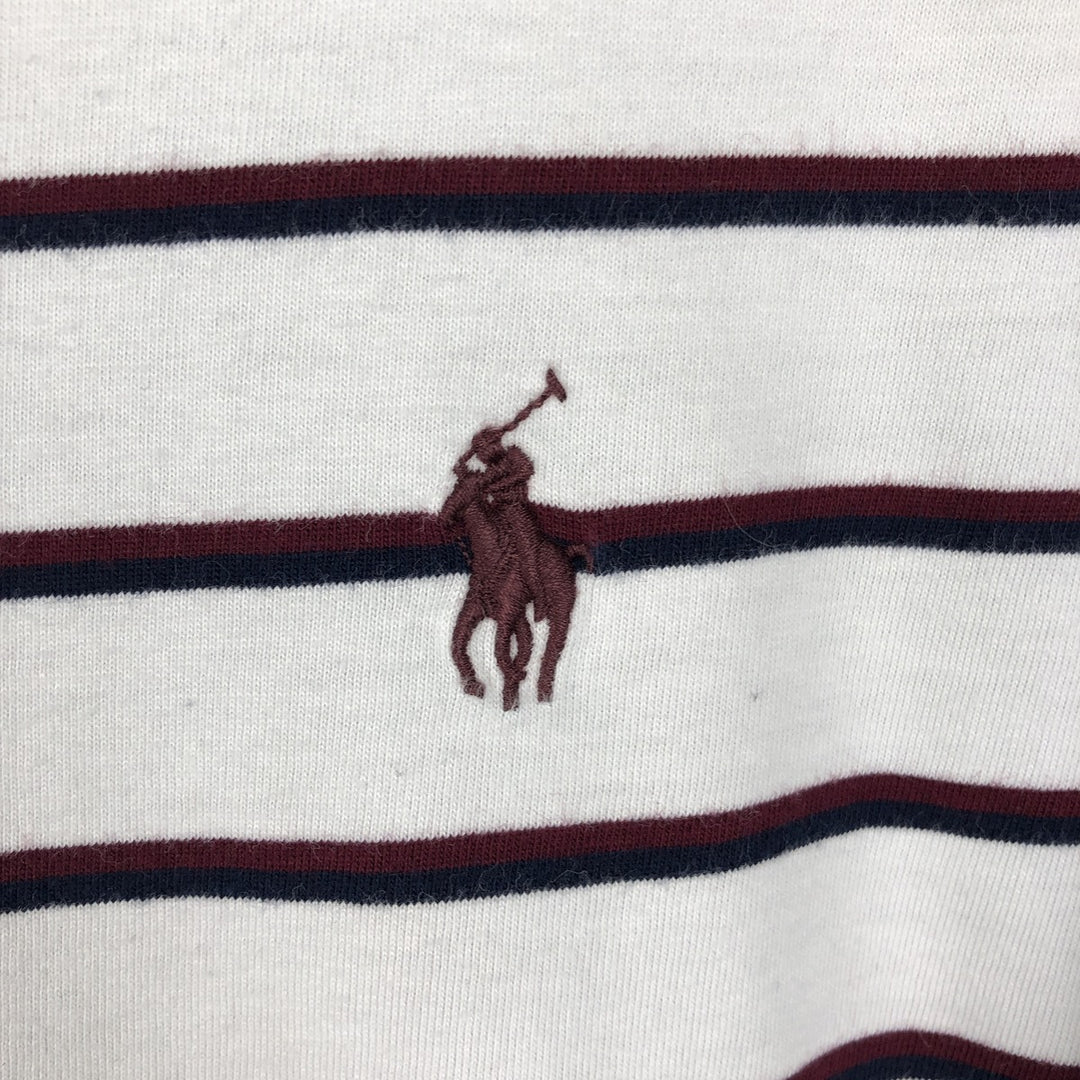 Ralph Lauren POLO RALPH LAUREN Striped Pattern Multi-Stripe Short-Sleeve T-Shirt with One-Point Logo (Men's Size M) cotton white type Vintage Second Hand