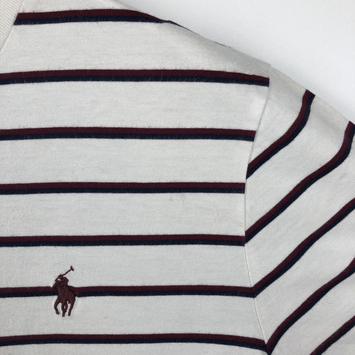 Ralph Lauren POLO RALPH LAUREN Striped Pattern Multi-Stripe Short-Sleeve T-Shirt with One-Point Logo (Men's Size M) cotton white type Vintage Second Hand