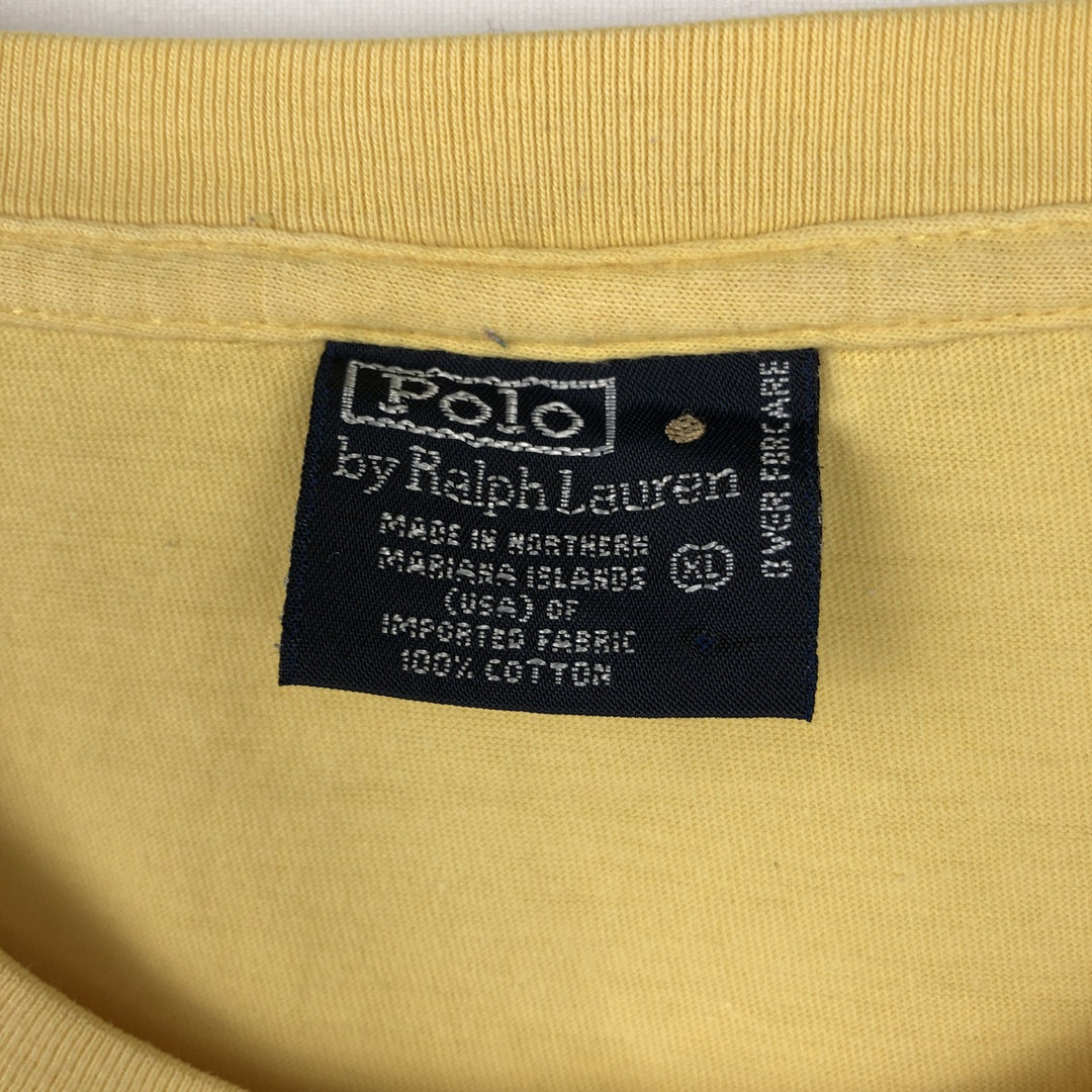 Ralph Lauren POLO by Ralph Lauren Short-Sleeve T-Shirt with One-Point Logo, Men's Size XL (approx.) cotton yellow type Vintage Second Hand