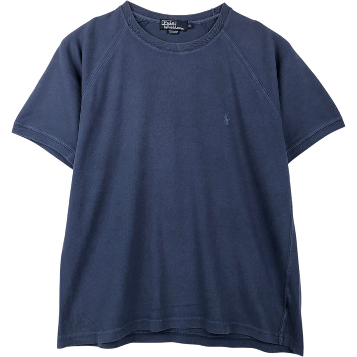 Ralph Lauren POLO by Ralph Lauren Short-Sleeve T-Shirt with One-Point Logo, Men's Size XL (approx.) cotton navy blue type Vintage Second Hand