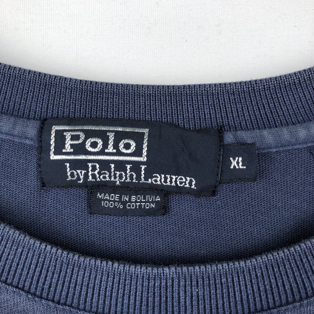 Ralph Lauren POLO by Ralph Lauren Short-Sleeve T-Shirt with One-Point Logo, Men's Size XL (approx.) cotton navy blue type Vintage Second Hand