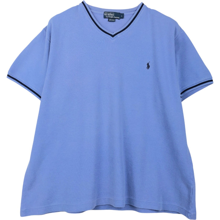 Ralph Lauren POLO by Ralph Lauren short sleeve one point logo T-shirt men's L size cotton Blue type light blue Vintage Second Hand