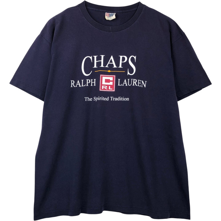 Ralph Lauren CHAPS Short-Sleeve Logo T-Shirt, Made in USA, Men's Size L (approx.) cotton navy blue type Vintage Second Hand