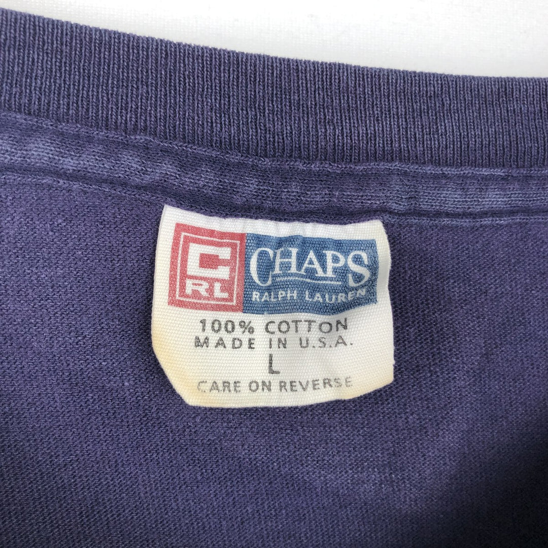 Ralph Lauren CHAPS Short-Sleeve Logo T-Shirt, Made in USA, Men's Size L (approx.) cotton navy blue type Vintage Second Hand