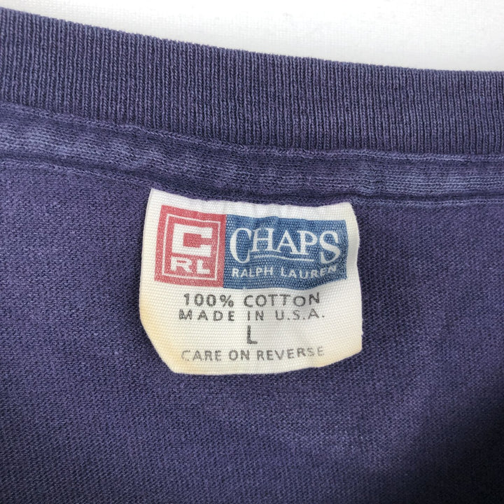 Ralph Lauren CHAPS Short-Sleeve Logo T-Shirt, Made in USA, Men's Size L (approx.) cotton navy blue type Vintage Second Hand