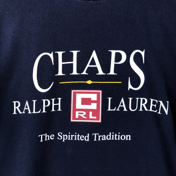 Ralph Lauren CHAPS Short-Sleeve Logo T-Shirt, Made in USA, Men's Size L (approx.) cotton navy blue type Vintage Second Hand