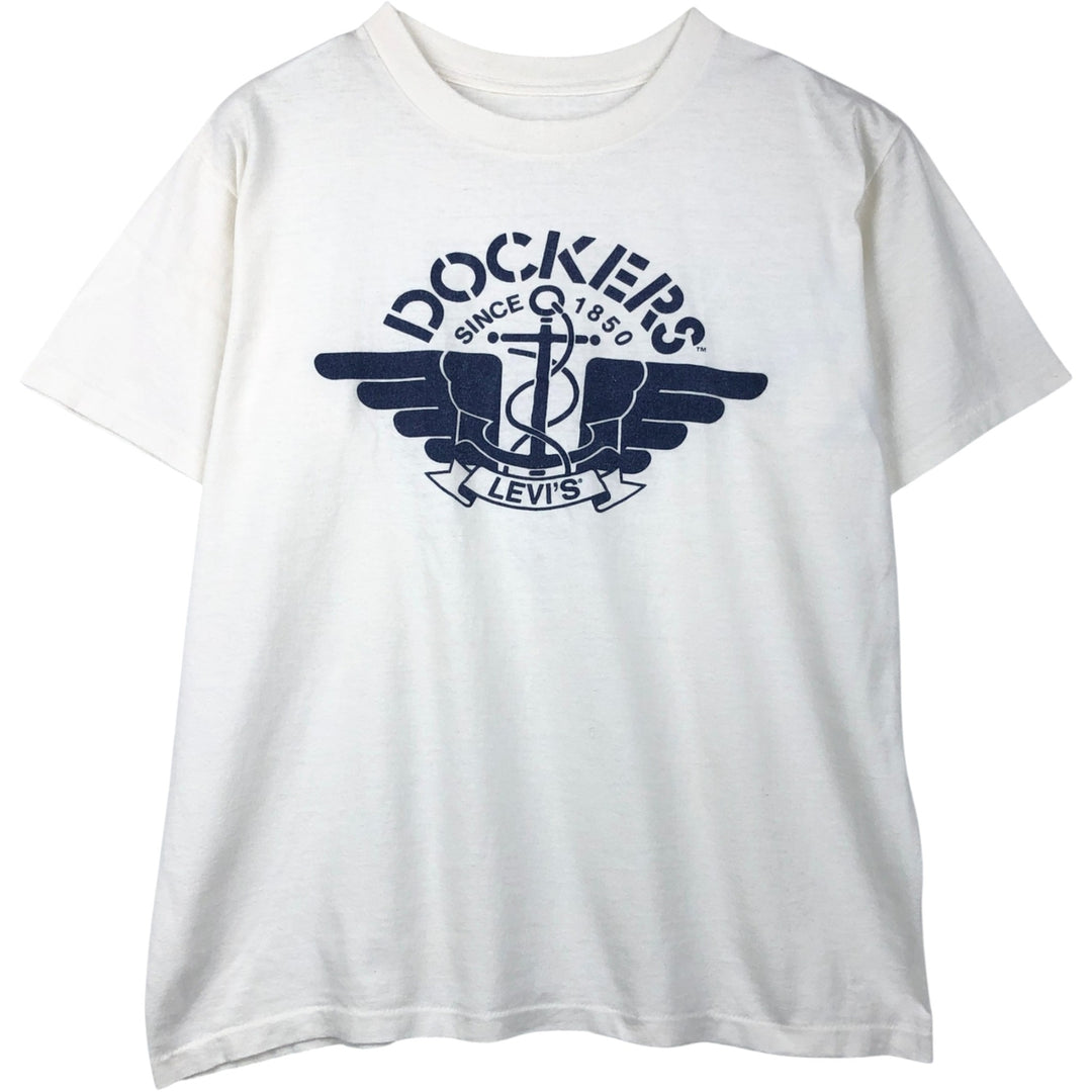 Dockers Short-Sleeve Printed T-Shirt, Men's Size XL (approx.) unclear white type Vintage Second Hand