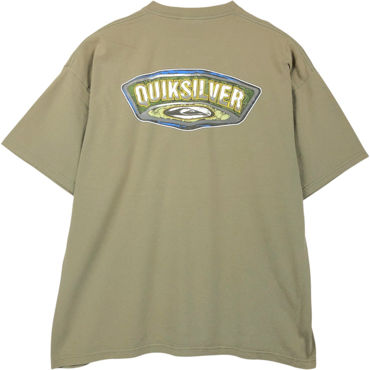 QUIKSILVER Double-Sided Print Surf Skate T-Shirt, Men's Size XL cotton Khaki type Vintage Second Hand