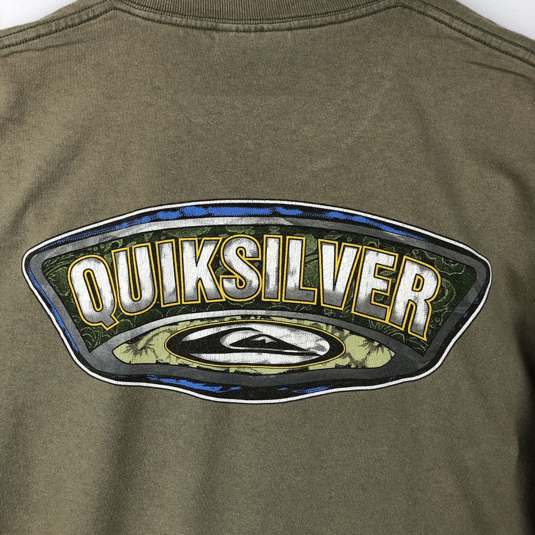 QUIKSILVER Double-Sided Print Surf Skate T-Shirt, Men's Size XL cotton Khaki type Vintage Second Hand