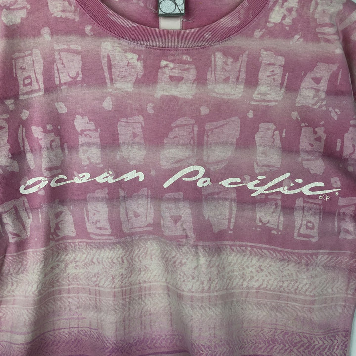 Ocean Pacific all-over print surf skate t-shirt, men's size L (approx.) unclear pink type Vintage Second Hand