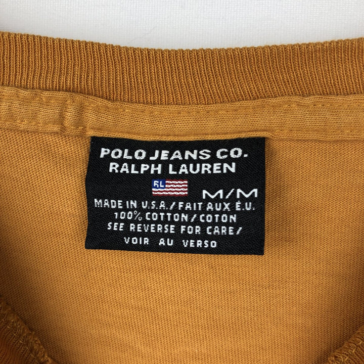 Ralph Lauren POLO JEANS COMPANY Short-Sleeve Printed T-Shirt, Made in USA, Men's Size M (approx.) cotton orange type Vintage Second Hand