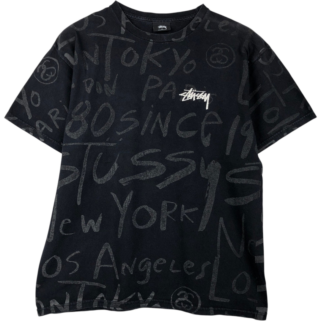 Stussy all-over print surf skate t-shirt, men's size M (approx.) cotton black type Vintage Second Hand