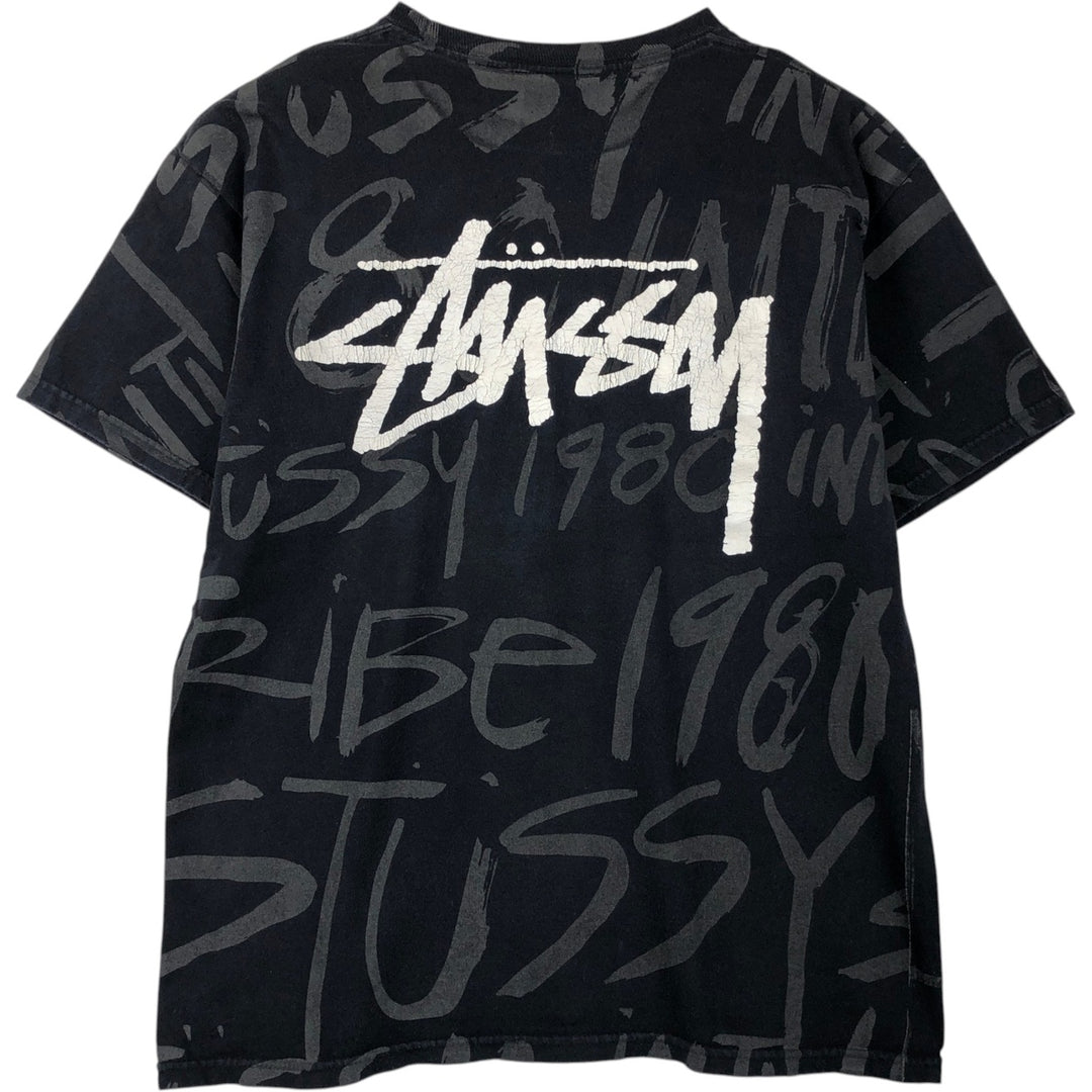 Stussy all-over print surf skate t-shirt, men's size M (approx.) cotton black type Vintage Second Hand
