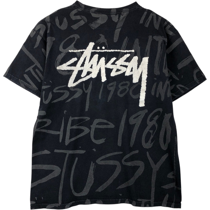 Stussy all-over print surf skate t-shirt, men's size M (approx.) cotton black type Vintage Second Hand