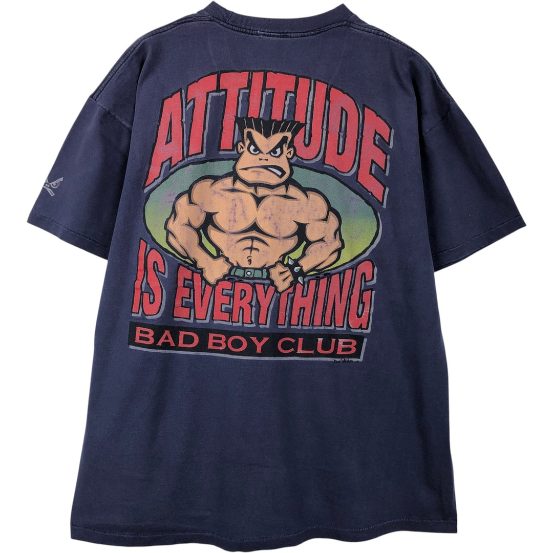 BAD BOY CLUB Double-Sided Print Surf Skate T-Shirt, Made in USA, Men's XL (approx.) cotton navy blue type Vintage Second Hand
