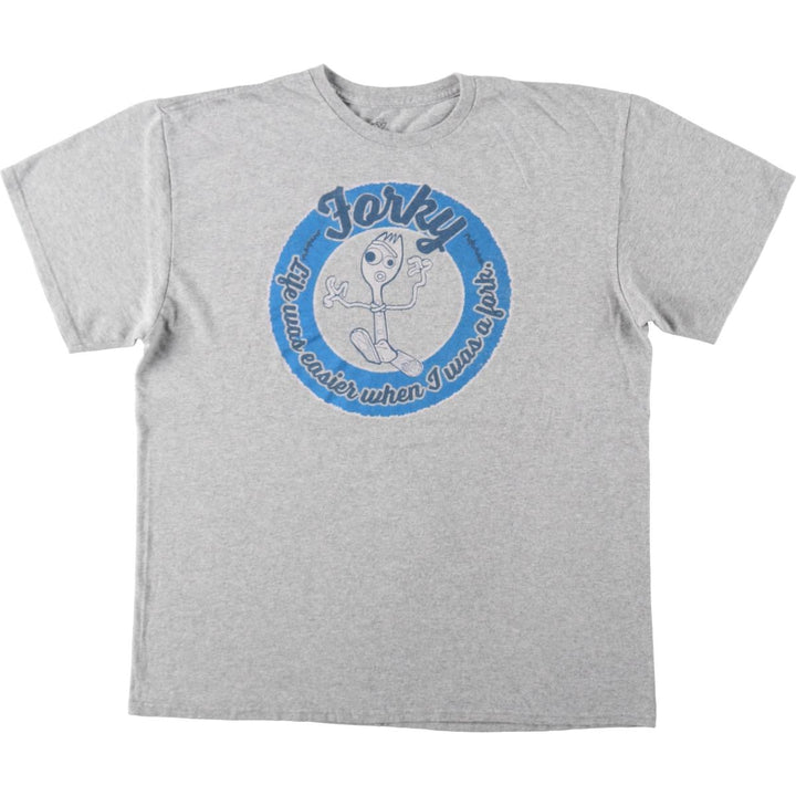 TOY STORY 4 Forky Character Print T-Shirt (Men's Size L) cotton gray type Vintage Second Hand