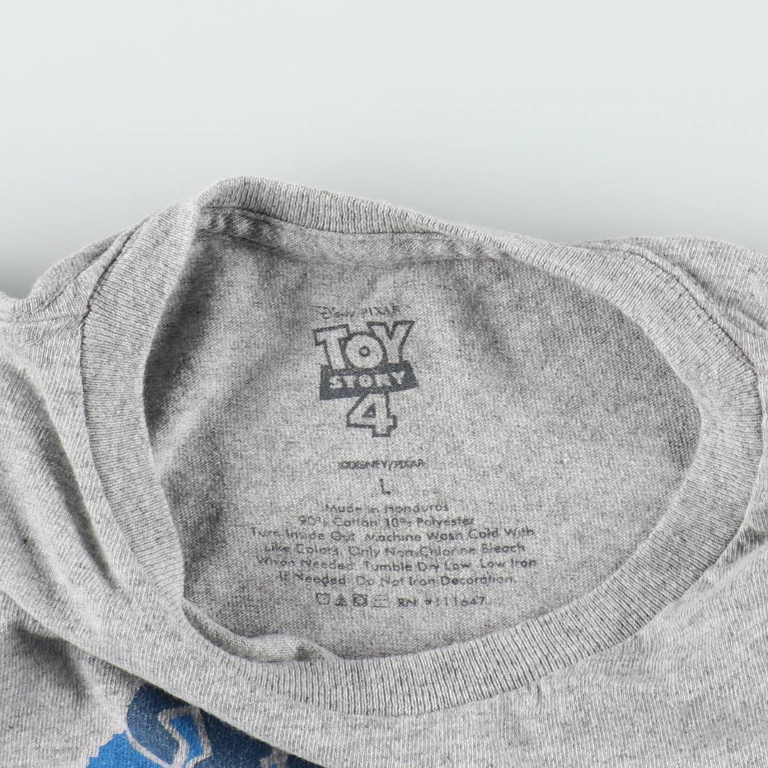 TOY STORY 4 Forky Character Print T-Shirt (Men's Size L) cotton gray type Vintage Second Hand