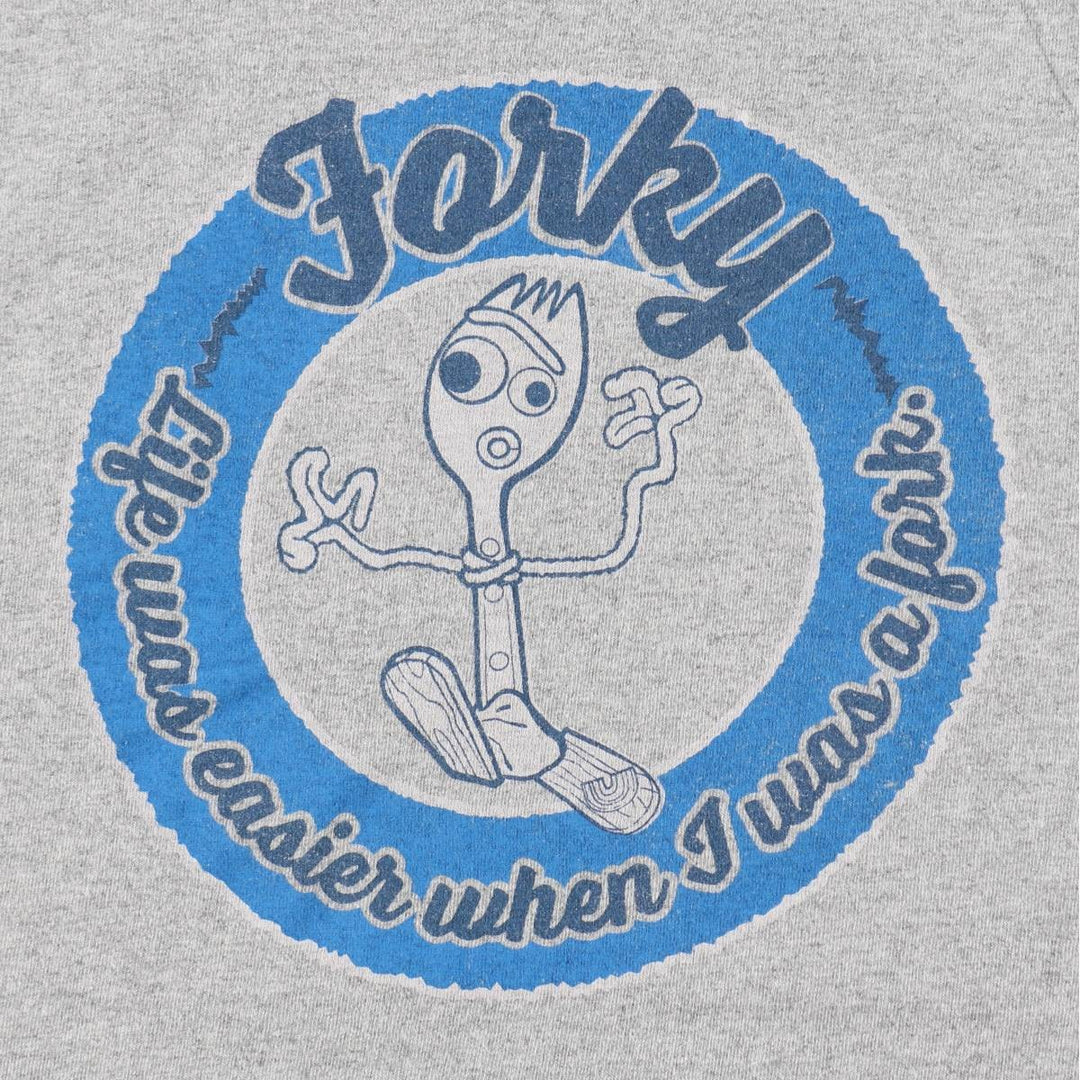 TOY STORY 4 Forky Character Print T-Shirt (Men's Size L) cotton gray type Vintage Second Hand