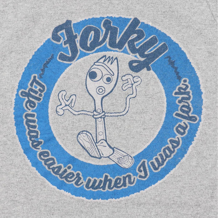 TOY STORY 4 Forky Character Print T-Shirt (Men's Size L) cotton gray type Vintage Second Hand