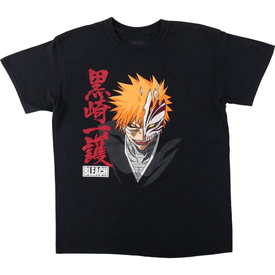 BLEACH Ichigo Kurosaki Anime Character Print T-Shirt Men's L size cotton black type Vintage Second Hand