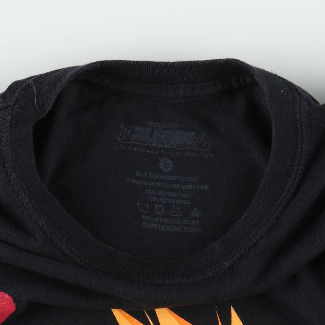 BLEACH Ichigo Kurosaki Anime Character Print T-Shirt Men's L size cotton black type Vintage Second Hand