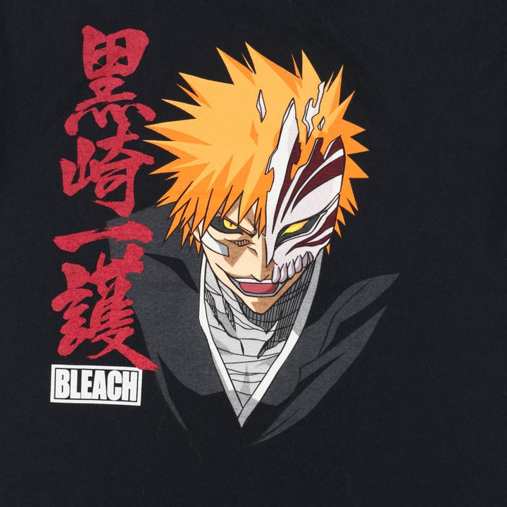 BLEACH Ichigo Kurosaki Anime Character Print T-Shirt Men's L size cotton black type Vintage Second Hand