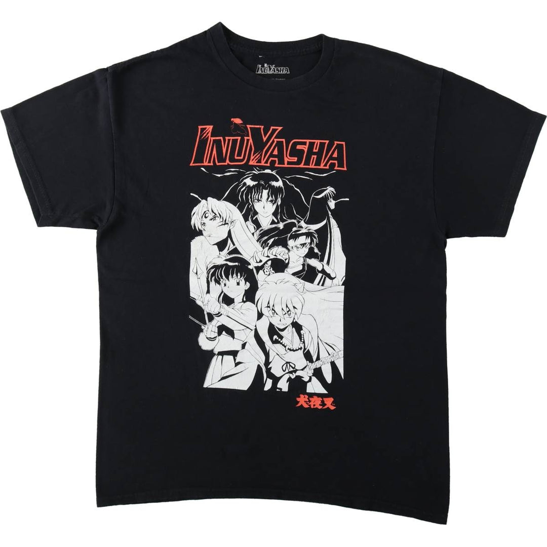 INUYASHA Inuyasha Anime Character Print T-Shirt Men's L size cotton black type Vintage Second Hand