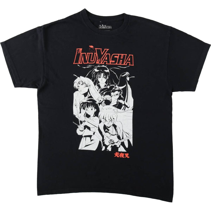 INUYASHA Inuyasha Anime Character Print T-Shirt Men's L size cotton black type Vintage Second Hand
