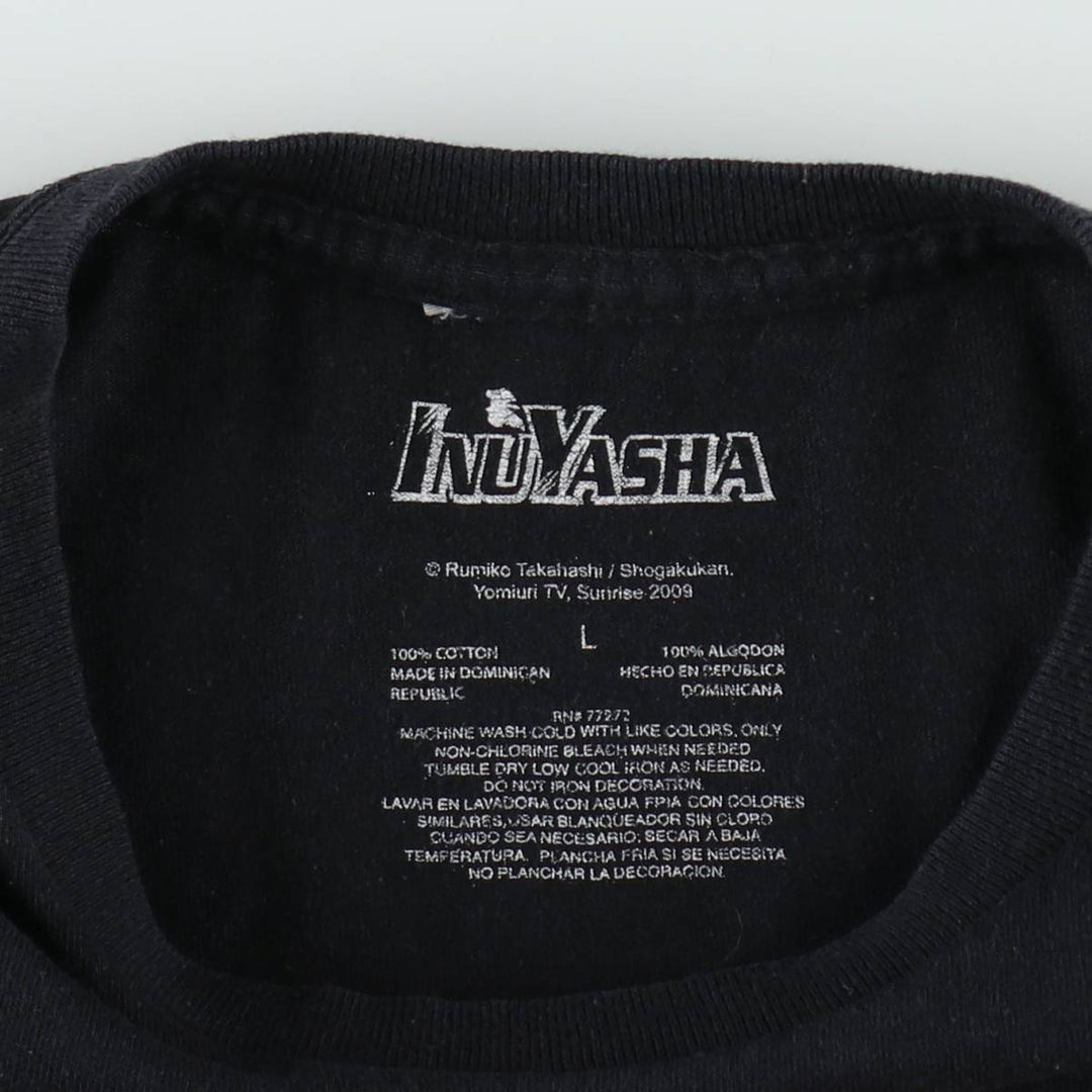 INUYASHA Inuyasha Anime Character Print T-Shirt Men's L size cotton black type Vintage Second Hand