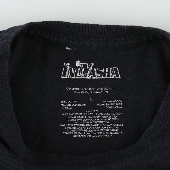 INUYASHA Inuyasha Anime Character Print T-Shirt Men's L size cotton black type Vintage Second Hand
