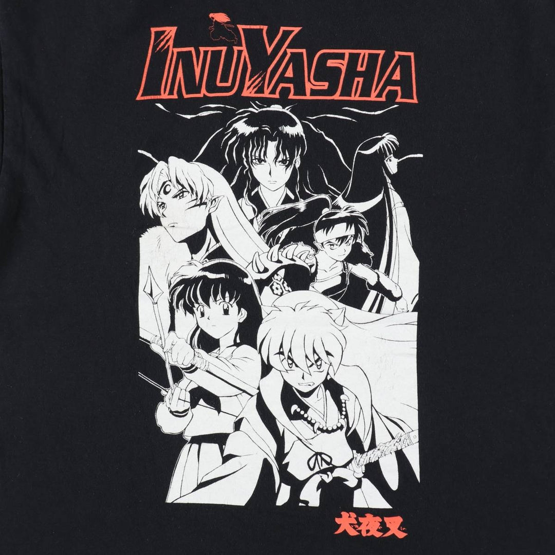 INUYASHA Inuyasha Anime Character Print T-Shirt Men's L size cotton black type Vintage Second Hand