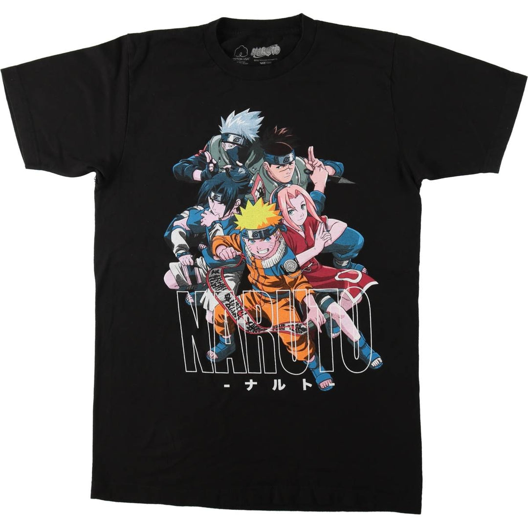 NARUTO Anime Character Print T-Shirt Men's M Size cotton black type Vintage Second Hand