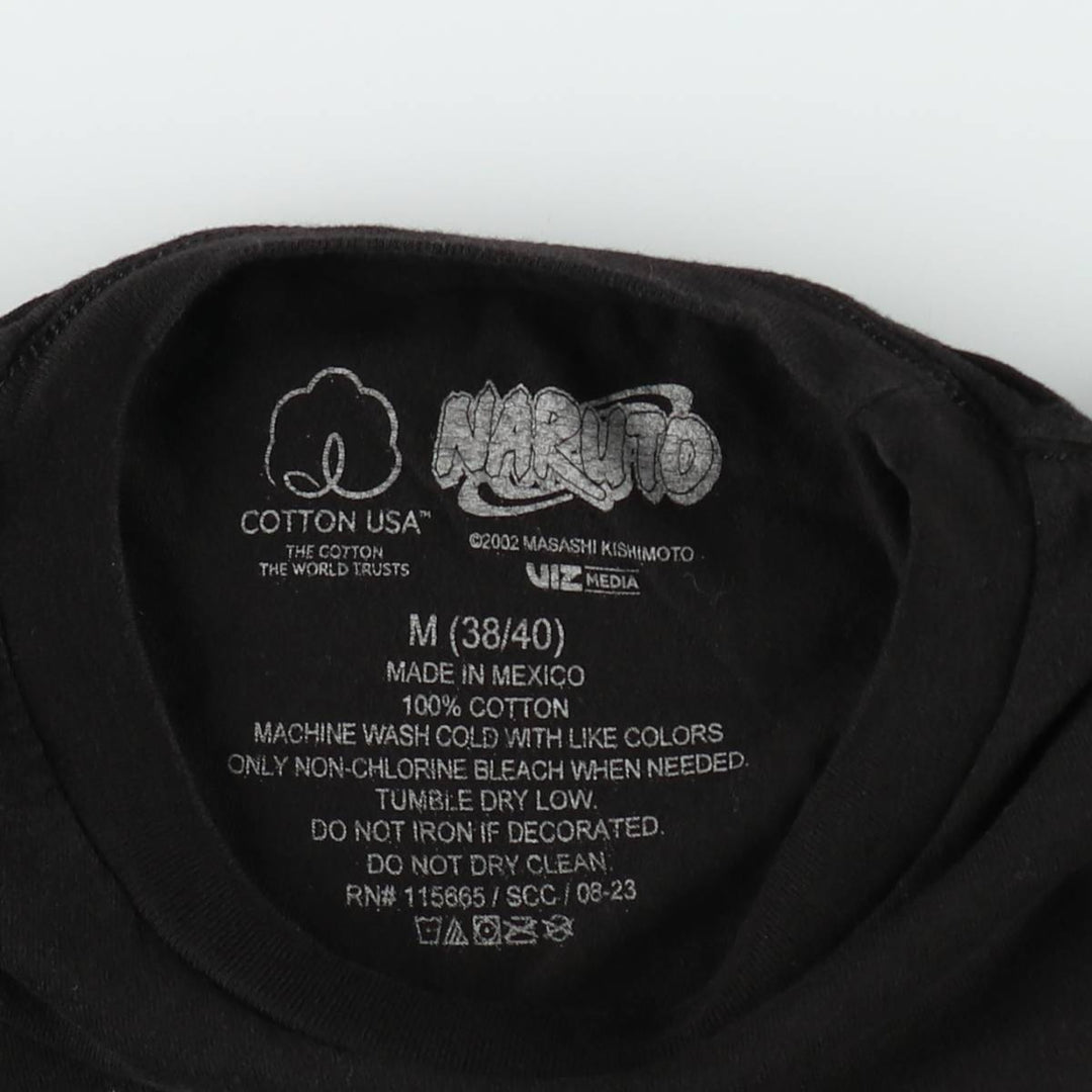 NARUTO Anime Character Print T-Shirt Men's M Size cotton black type Vintage Second Hand