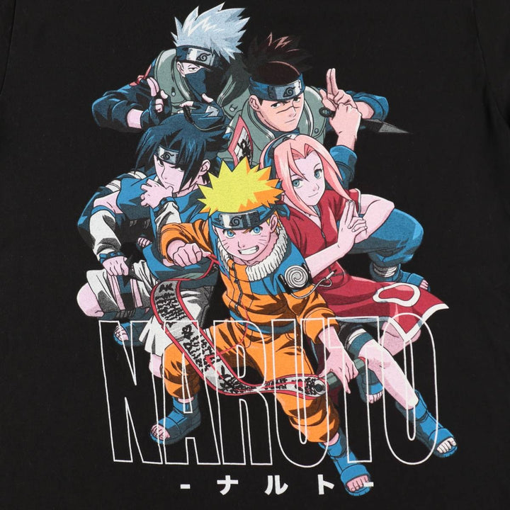 NARUTO Anime Character Print T-Shirt Men's M Size cotton black type Vintage Second Hand