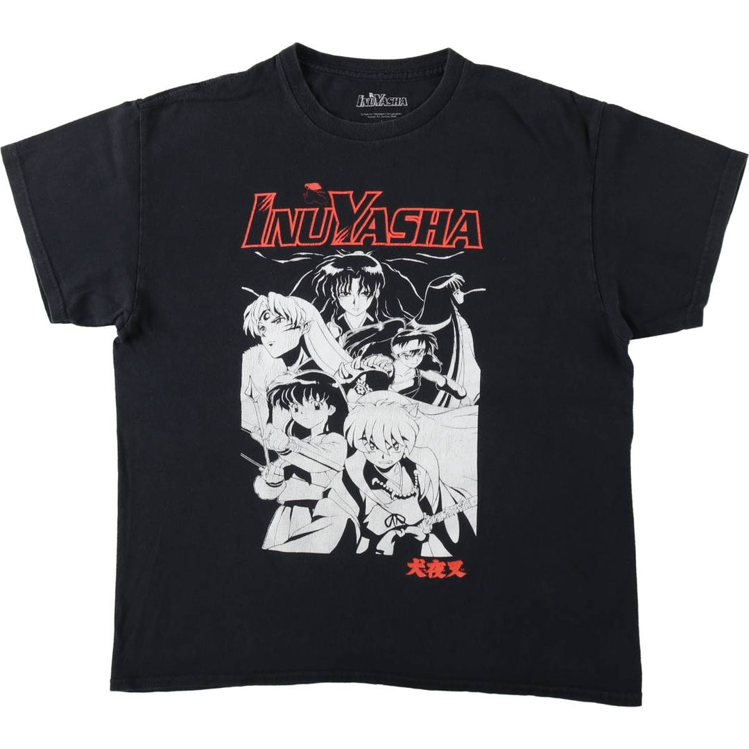 INUYASHA Inuyasha Anime Character Print T-Shirt Men's L size cotton black type Vintage Second Hand