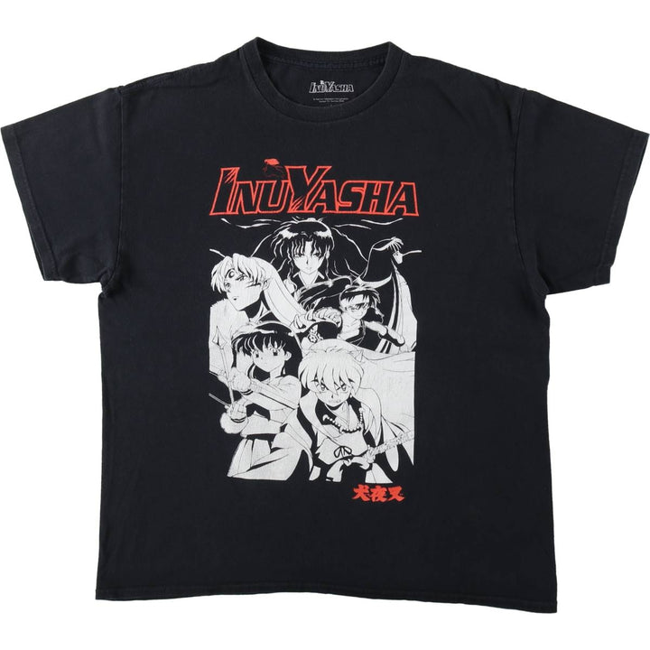 INUYASHA Inuyasha Anime Character Print T-Shirt Men's L size cotton black type Vintage Second Hand