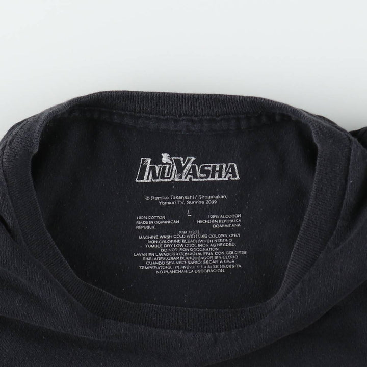 INUYASHA Inuyasha Anime Character Print T-Shirt Men's L size cotton black type Vintage Second Hand