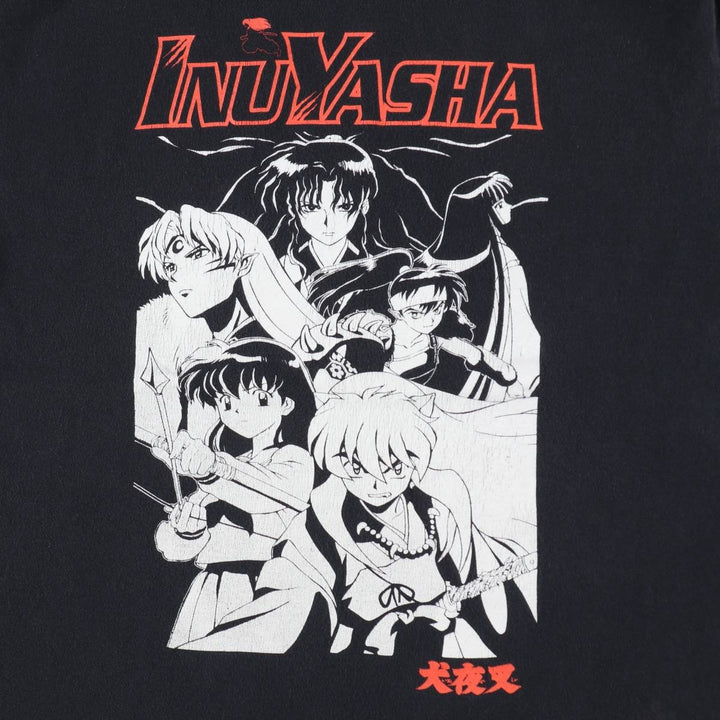 INUYASHA Inuyasha Anime Character Print T-Shirt Men's L size cotton black type Vintage Second Hand