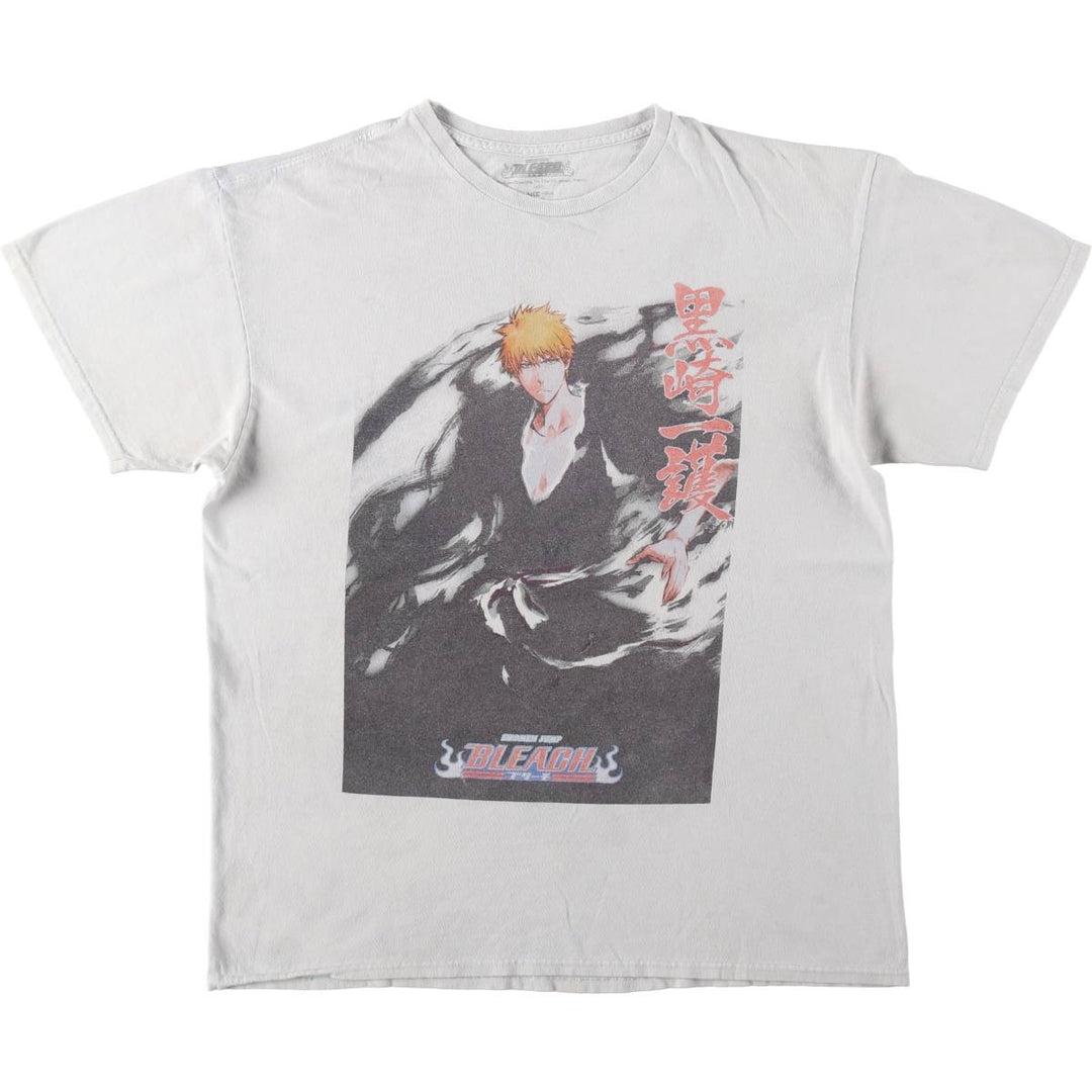 BLEACH Ichigo Kurosaki Anime Character Print T-Shirt Men's L size cotton gray type Vintage Second Hand