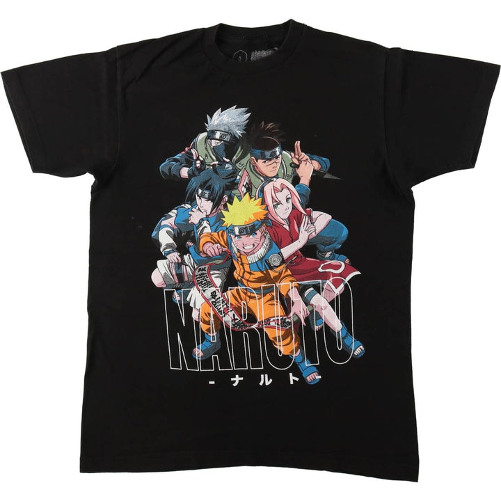 NARUTO Anime Character Print T-Shirt Men's M Size cotton black type Vintage Second Hand