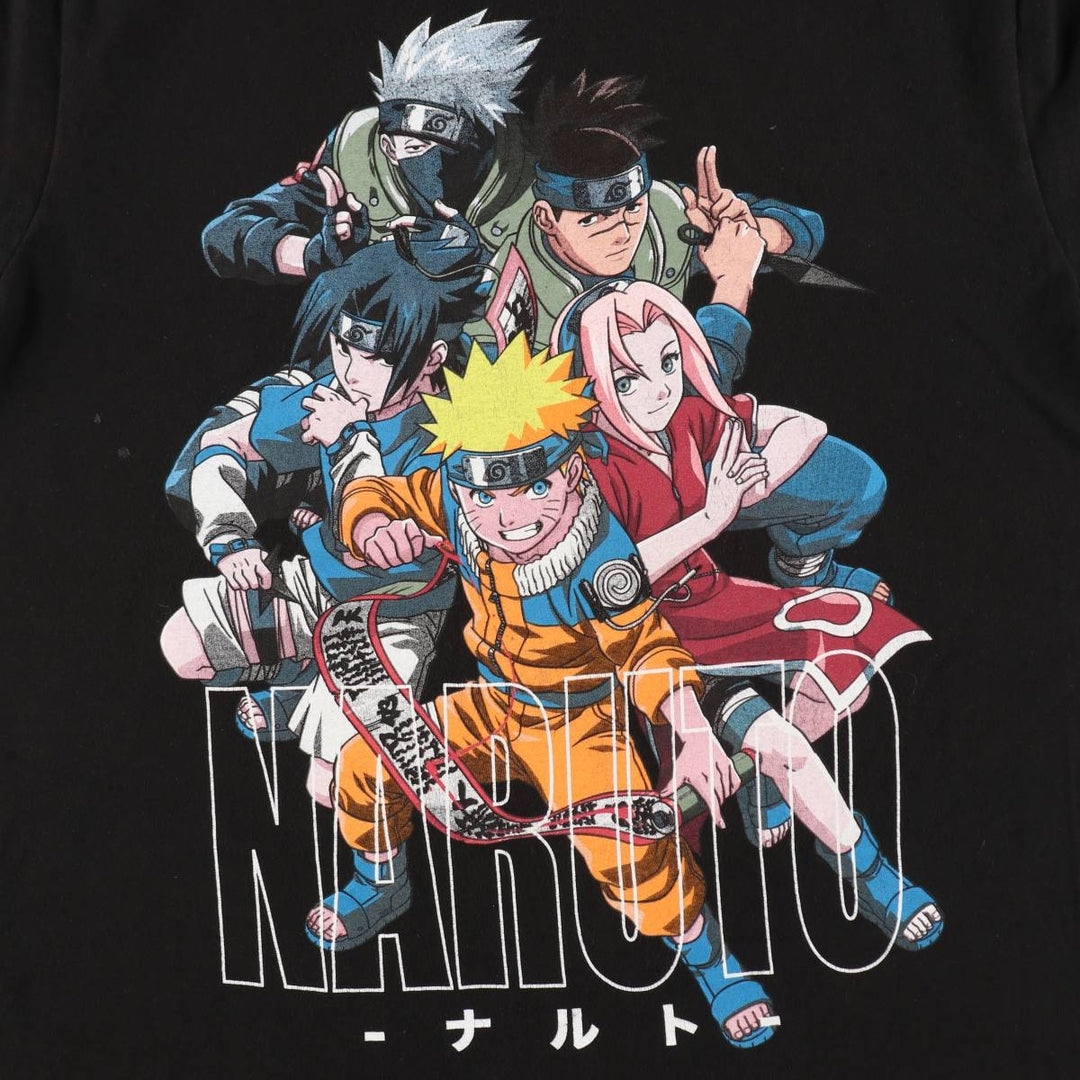 NARUTO Anime Character Print T-Shirt Men's M Size cotton black type Vintage Second Hand