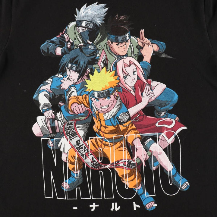 NARUTO Anime Character Print T-Shirt Men's M Size cotton black type Vintage Second Hand