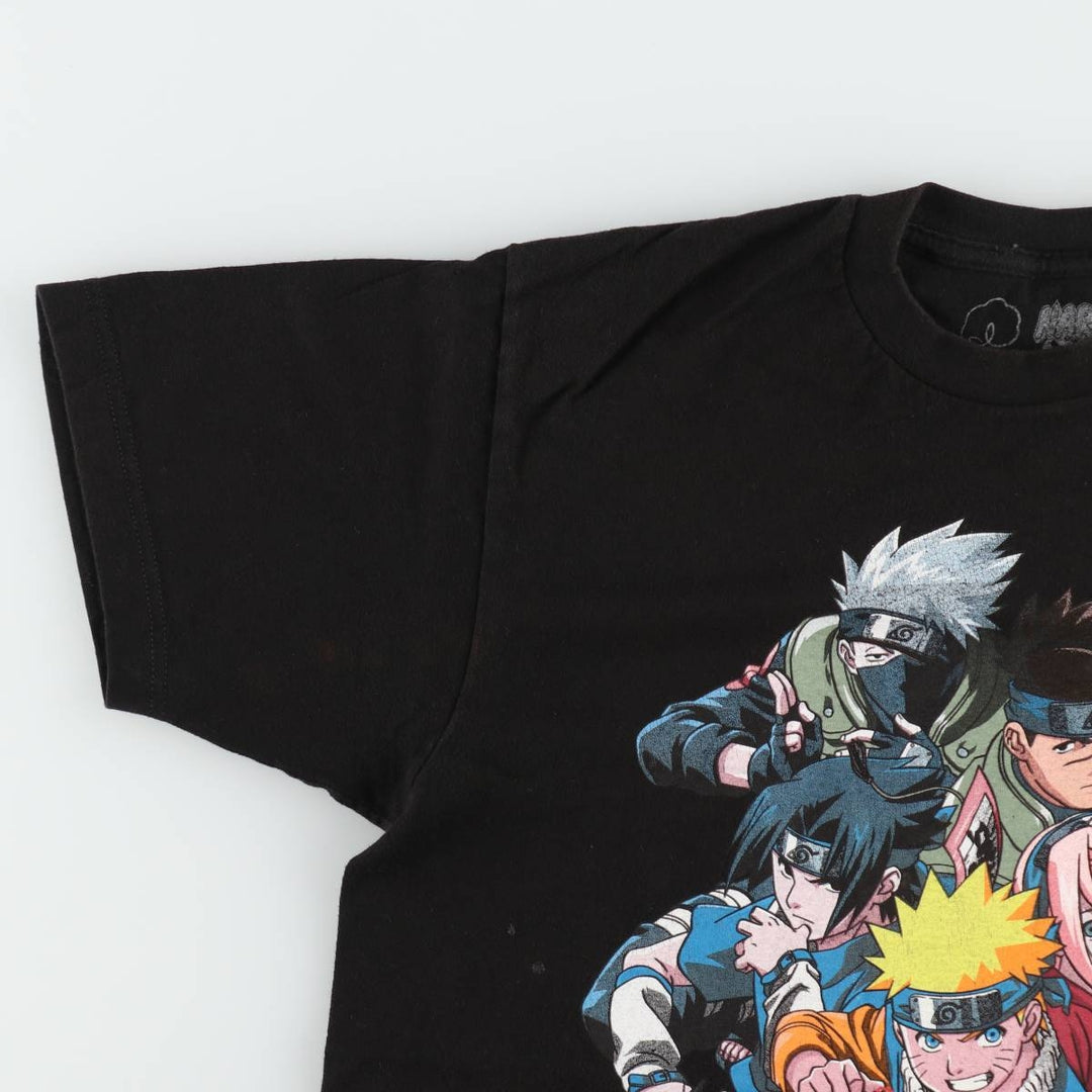 NARUTO Anime Character Print T-Shirt Men's M Size cotton black type Vintage Second Hand