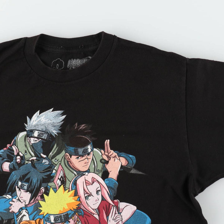 NARUTO Anime Character Print T-Shirt Men's M Size cotton black type Vintage Second Hand