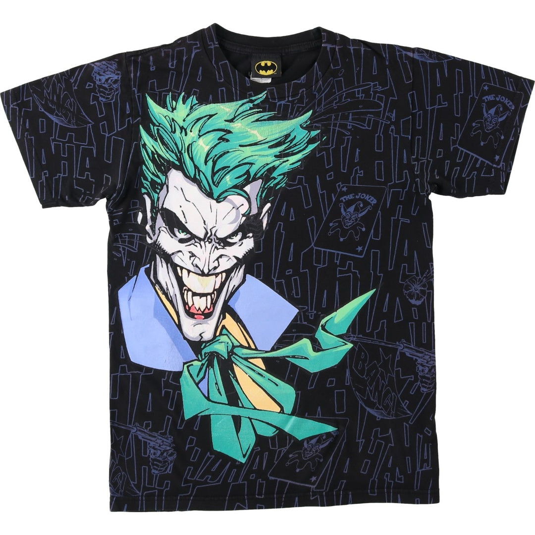 BAT MAN Joker Large Print Character T-Shirt (Men's Size S) cotton black type Vintage Second Hand